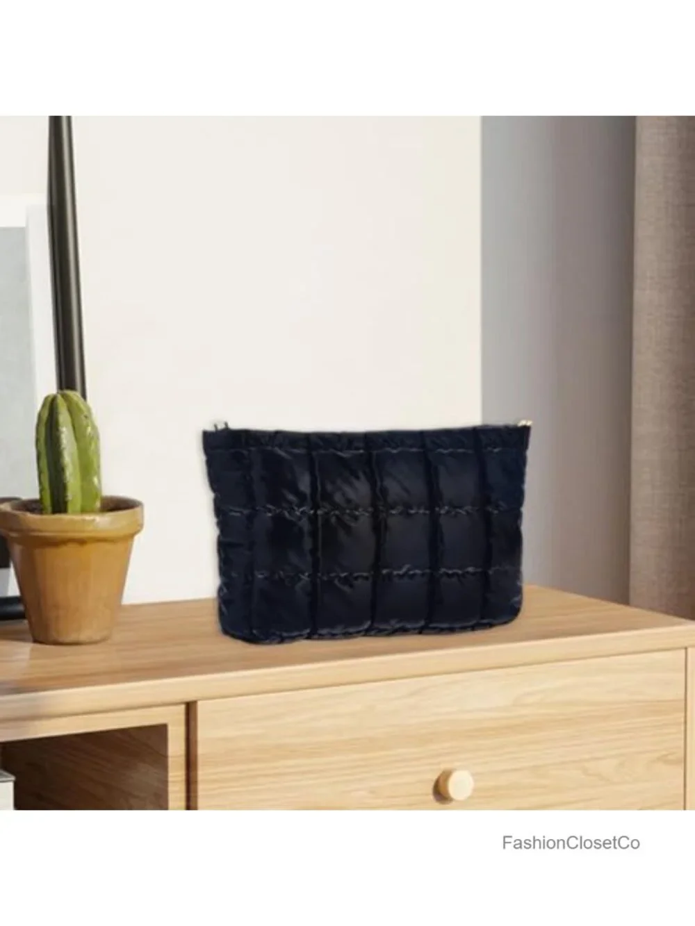 Puffy Quilted Cosmetic Bag PU Leather Makeup Pouch Toiletry Organizer Travel